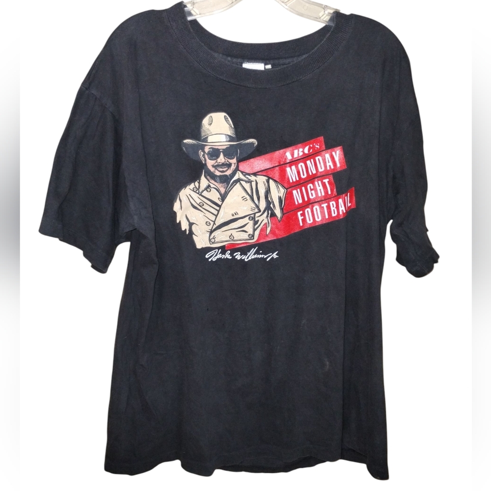 Vtg '89 ABC Monday Night Football Hank Williams T-shirt Black XL France Cotton